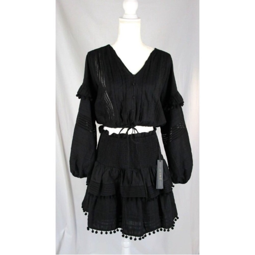 SET House of Harlow 1960 Boho Black Statement Sleeves Skirt and Top Set NWOT